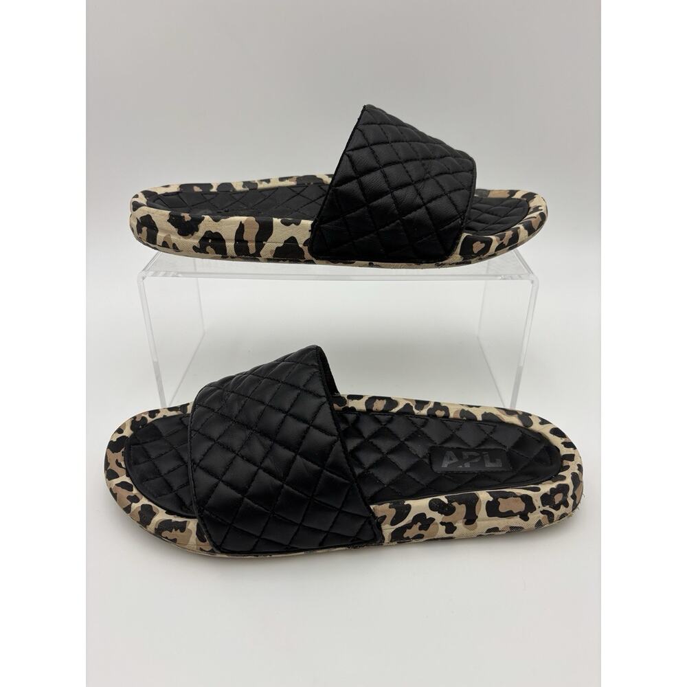 APL Athletic Propulsion Labs Lusso Slide Size 8 Sandals Black Animal Print